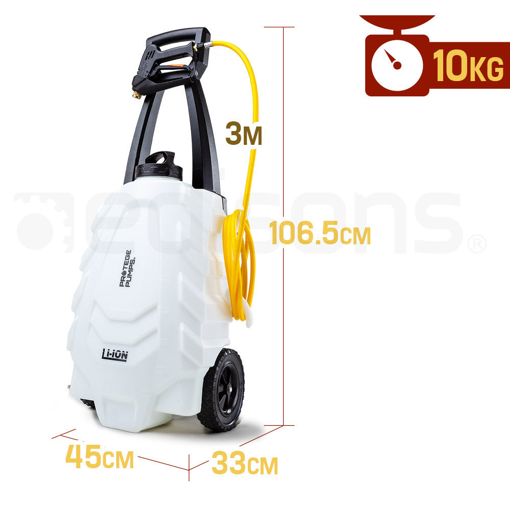 30L Garden Trolley Sprayer with 3m Hose and 18V Battery, 10kg, 0.2m Wheels