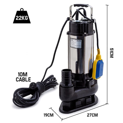 2250W Submersible Sewage Pump with 14m Head & 28,800 L/h Flow Rate