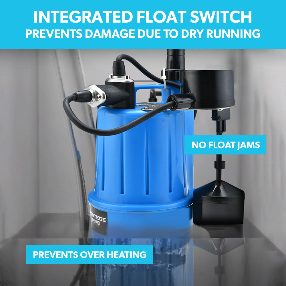 Compact Submersible Grey Water Pump with Vertical Float, 3m Depth Capacity