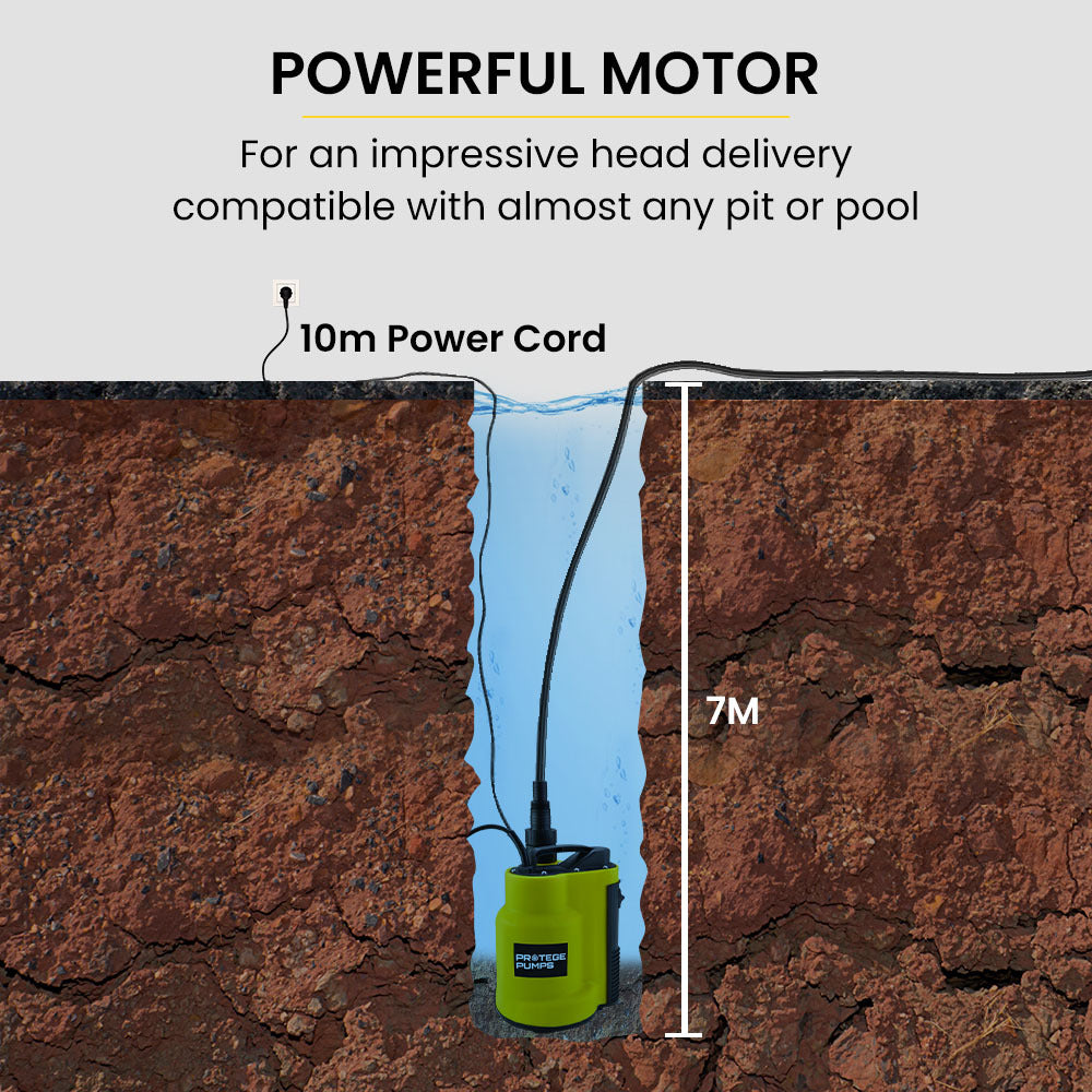 Compact Submersible Sump Pump with Float Switch, 7m Head, 7000 L/H Output