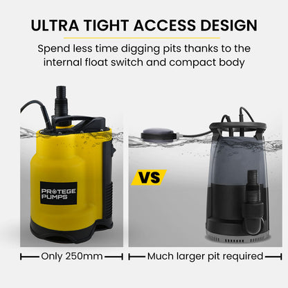 Compact Submersible Sump Pump, 750W, 13,000 L/H, 8.5m Head, Float Switch