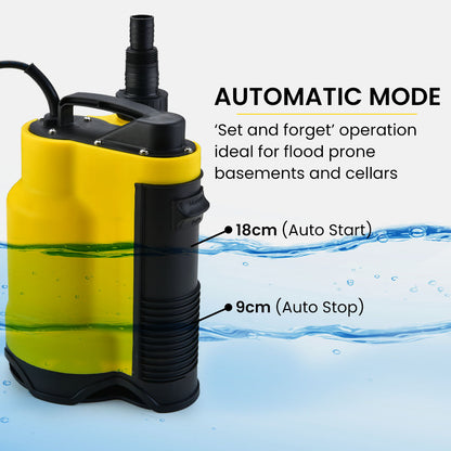 Compact Submersible Sump Pump, 750W, 13,000 L/H, 8.5m Head, Float Switch