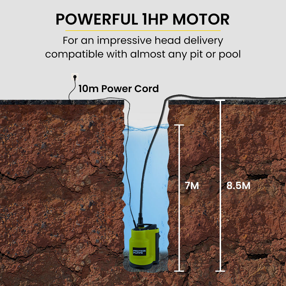 Compact Submersible Sump Pump, 750W, 13,000 L/H, 8.5m Head, Float Switch