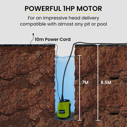 Compact Submersible Sump Pump, 750W, 13,000 L/H, 8.5m Head, Float Switch