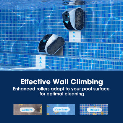 Cordless Robotic Pool Cleaner with Wall Climbing & Intelligent Path Planning