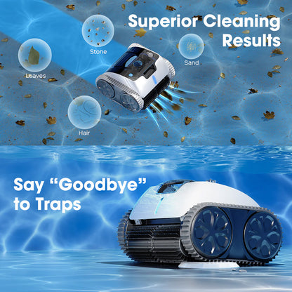 Cordless Robotic Pool Cleaner with Wall Climbing & Intelligent Path Planning