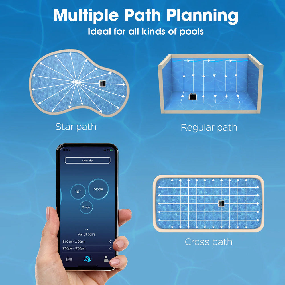 Cordless Robotic Pool Cleaner with Wall Climbing & Intelligent Path Planning