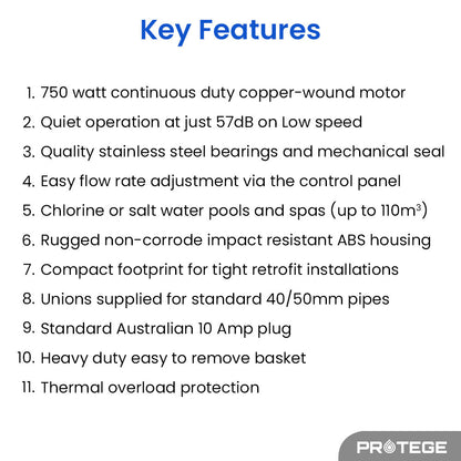 Variable Speed Pool & Spa Pump, 1.0HP, 3 Speed, Quiet & Economical, 1 Meter