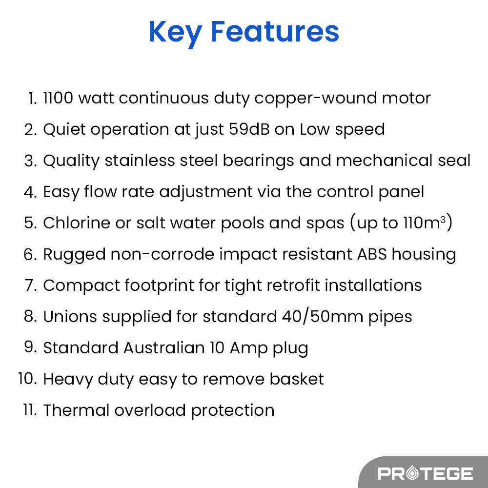 1.5HP Variable Speed Pool & Spa Pump, Quiet & Efficient, 3-Speed Control