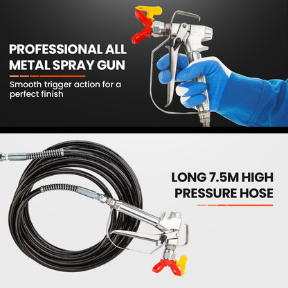 740W Electric Airless Paint Sprayer Gun with 7.5m Hose and Nozzle Extension