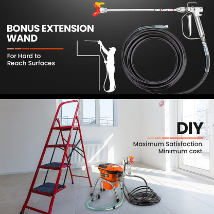 740W Electric Airless Paint Sprayer Gun with 7.5m Hose and Nozzle Extension
