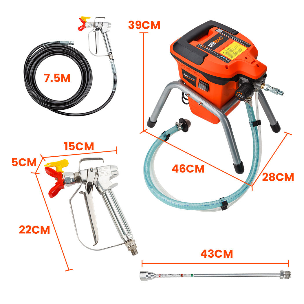 740W Electric Airless Paint Sprayer Gun with 7.5m Hose and Nozzle Extension