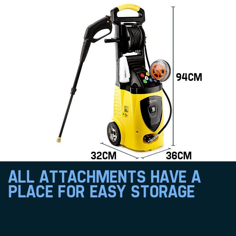 Electric Pressure Washer 3500PSI with 0.1m Hose Reel, Turbo Wand & Brushes