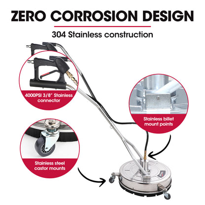 Stainless Steel Pressure Washer Surface Cleaner, 46cm, 3/8" Fitting, 4000 PSI