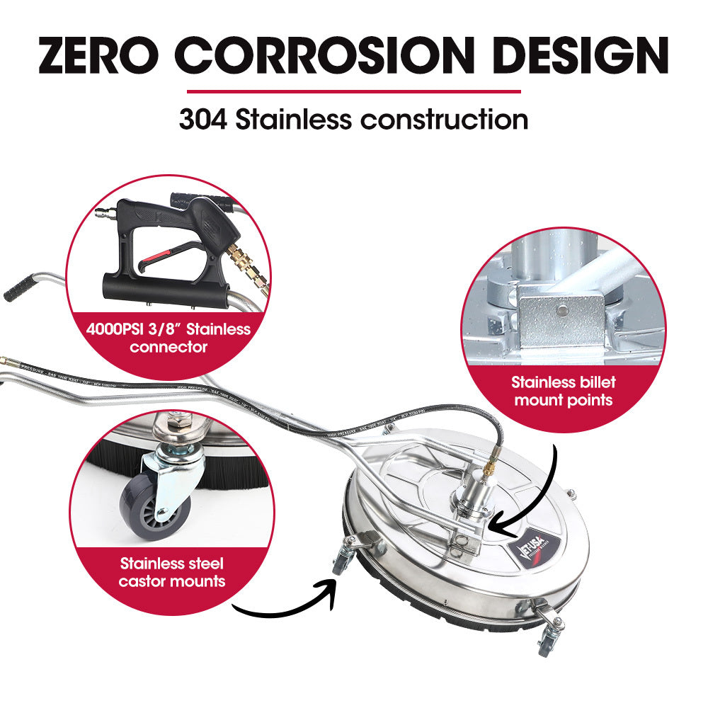 24m Stainless Steel Pressure Washer Surface Cleaner with Yoke Handlebar