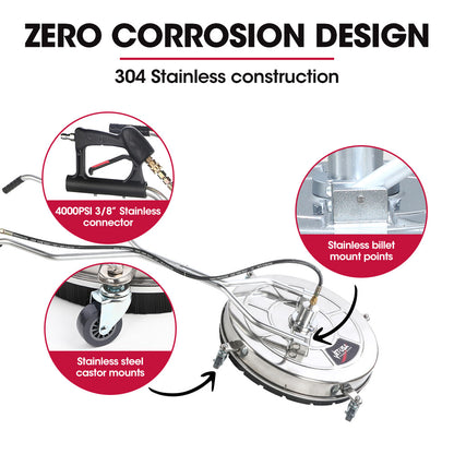 24m Stainless Steel Pressure Washer Surface Cleaner with Yoke Handlebar