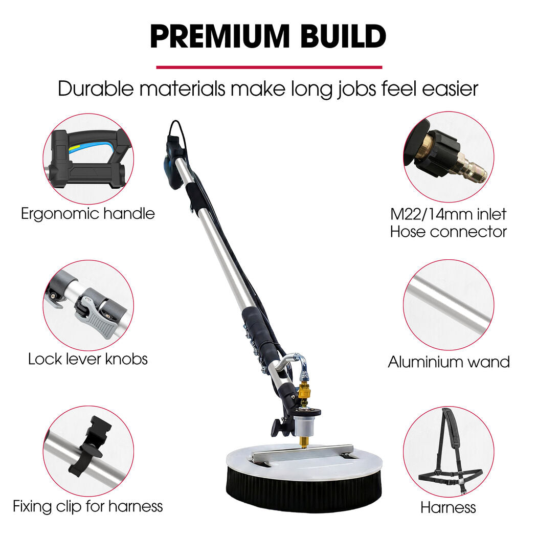 5.5m Telescopic Rotary Surface Cleaner Brush, for Solar Panels, Walls, Windows, M22 Pressure Washer Connection
