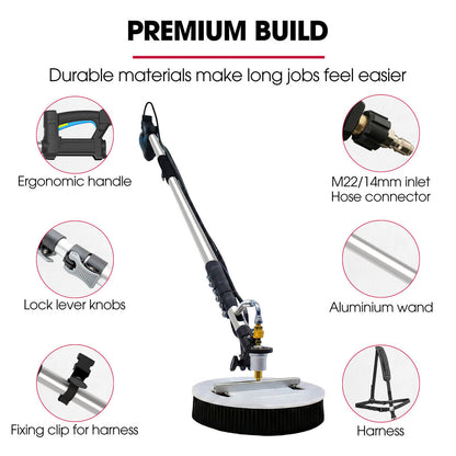 5.5m Telescopic Rotary Surface Cleaner Brush, for Solar Panels, Walls, Windows, M22 Pressure Washer Connection