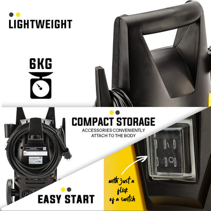 1800PSI Electric Pressure Washer with Attachments, Lightweight & Compact Design