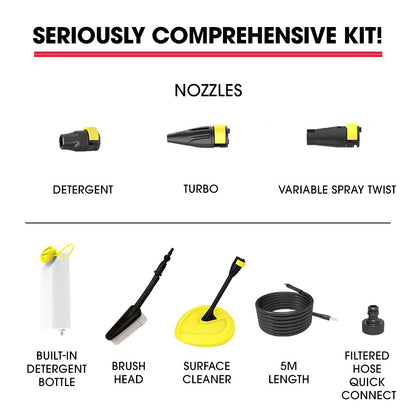 Electric Pressure Washer 2600 PSI, 2 Nozzles, Brush & Deck Cleaner, Detergent