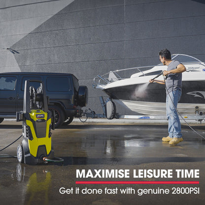 2800 PSI Electric Pressure Washer with 10m Hose & Attachments, 2.8m Reach