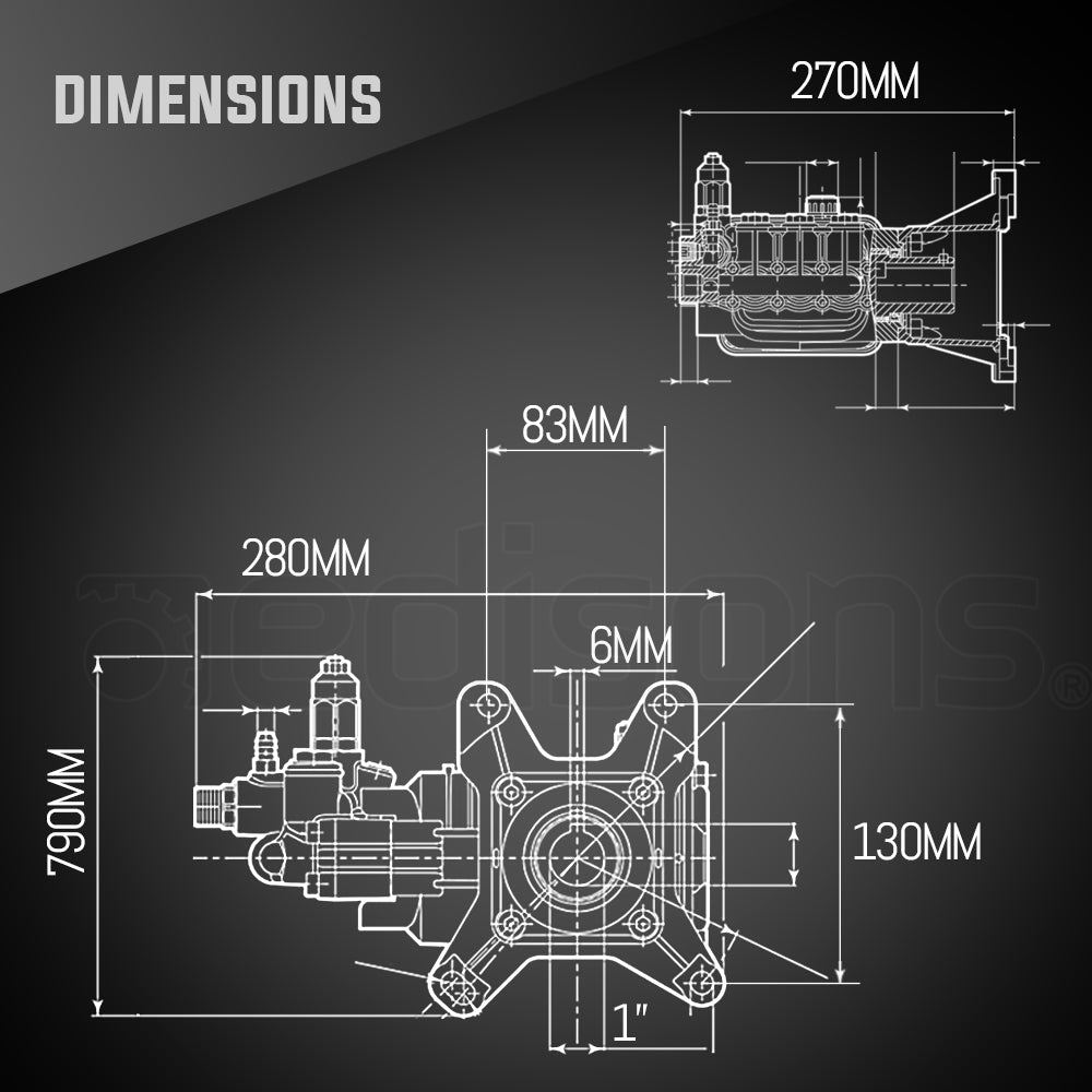 4000 PSI Triplex Plunger Pump with 4 gpm Output for 0.025 m Shaft Engines