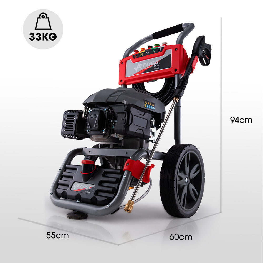 Petrol Pressure Washer with 30m Hose & Drain Cleaner - 7HP Engine, 0.76m Hose