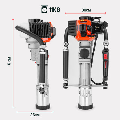 40cc 2-Stroke Petrol Post Driver with Vibration Absorption, 11kg, 0.075m Posts