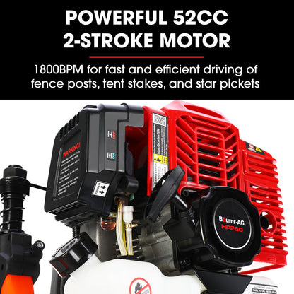 52cc 2-Stroke Petrol Post Driver with 2 Sockets, 1800BPM & 55J Impact Energy