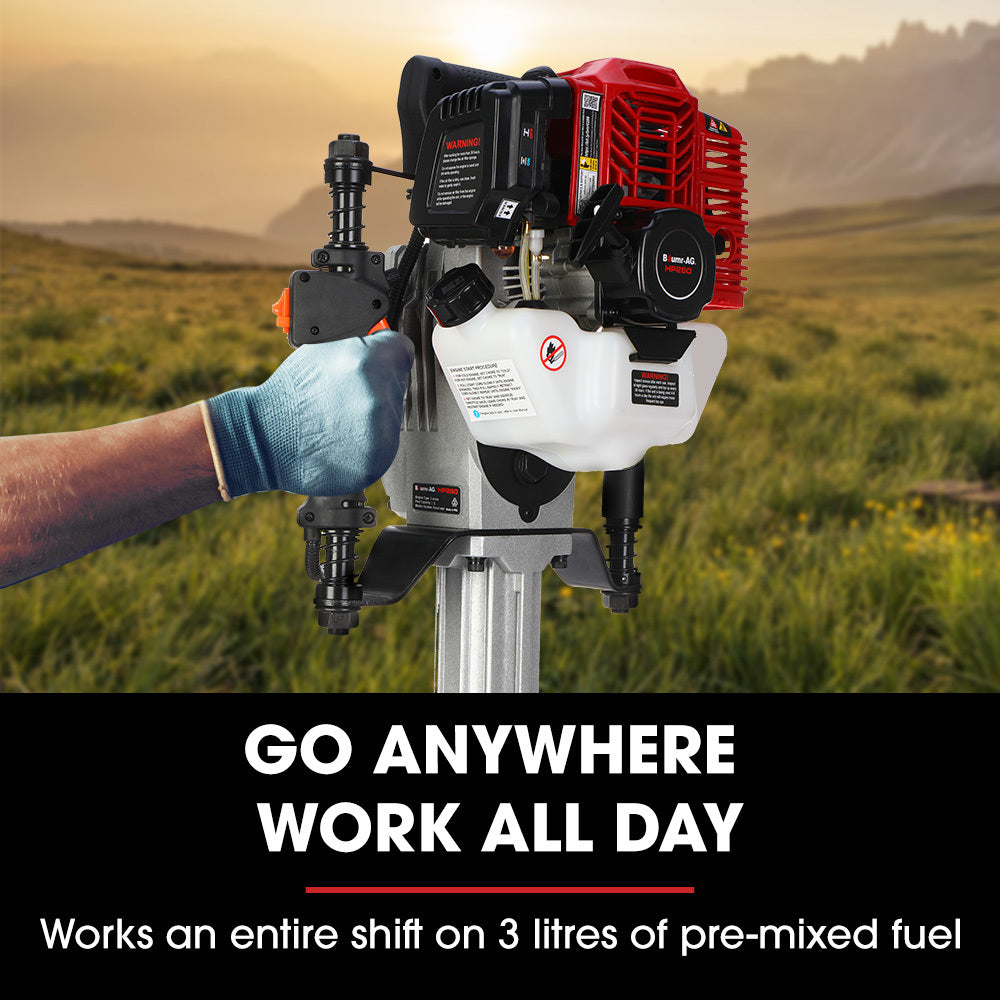 52cc 2-Stroke Petrol Post Driver with 2 Sockets, 1800BPM & 55J Impact Energy