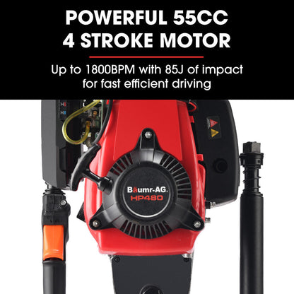 HP480 55cc 4-Stroke Petrol Post Driver, with 2 Piling Socket Sleeves