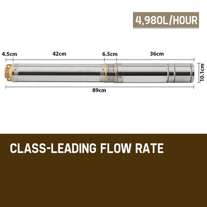 1HP Deep Well Submersible Pump, 83L/min, 90m Max Depth, Stainless Steel