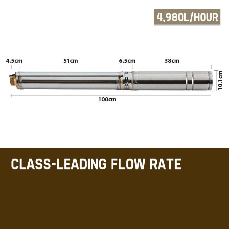 1.5HP Stainless Steel Submersible Bore Water Pump - 83L/min at 38m Depth