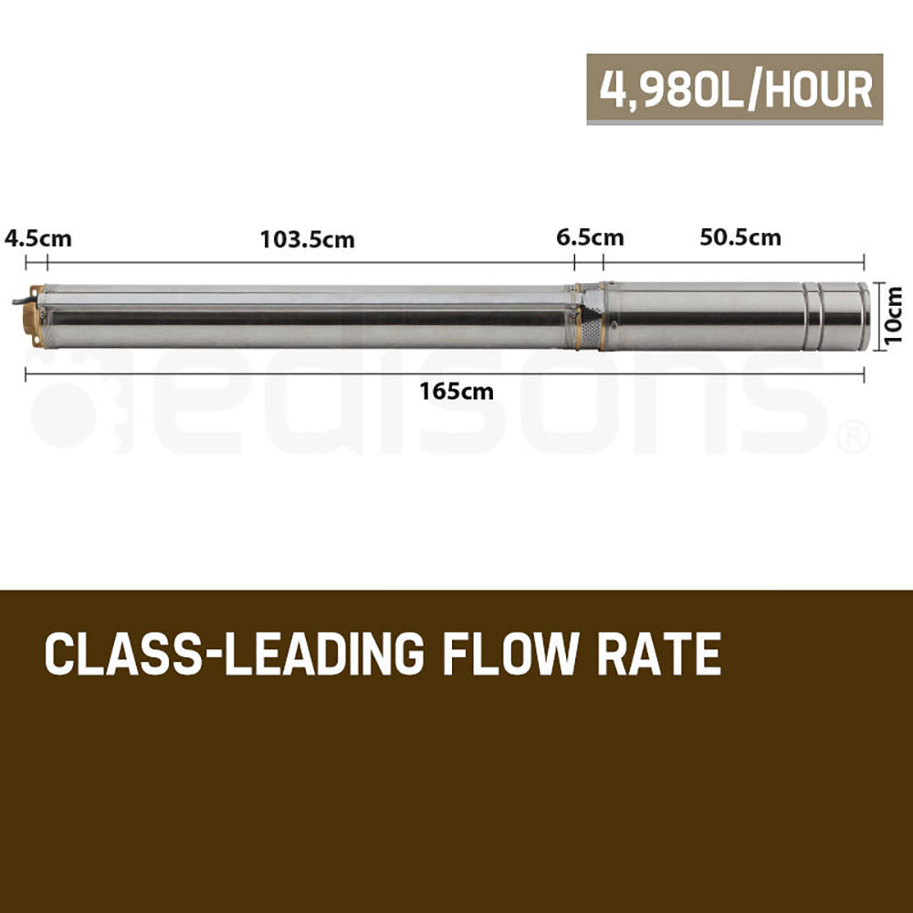 3HP Submersible Bore Pump, Stainless Steel, 83L/min, 120m Depth, 240V