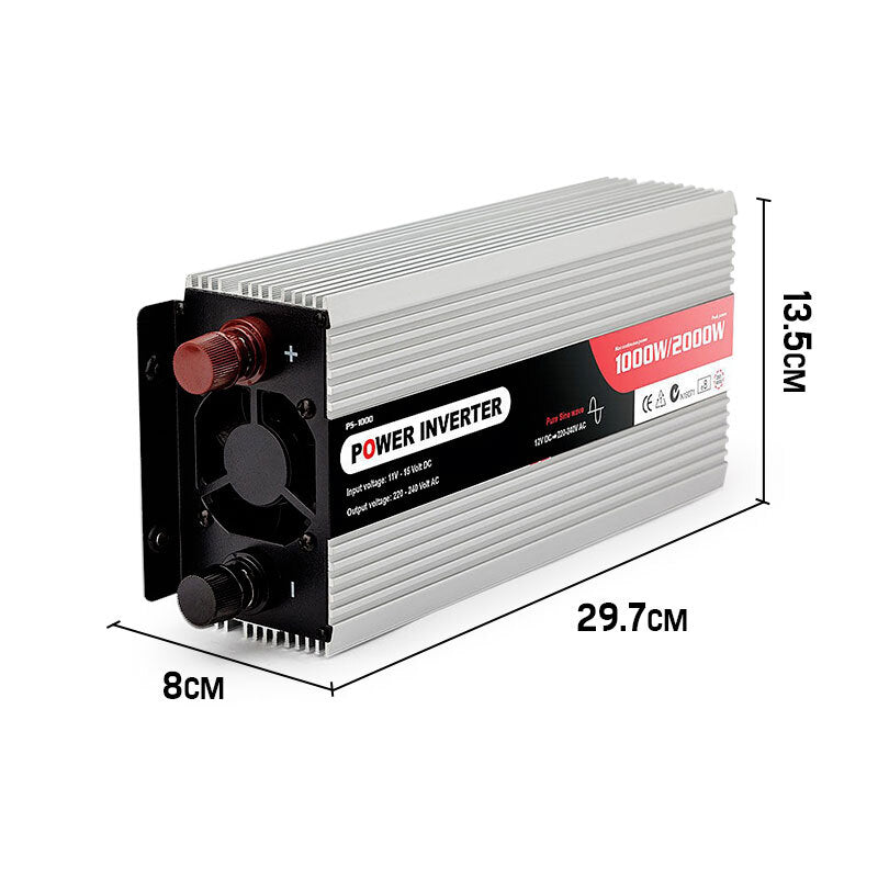Pure Sine Wave 1kW/2kW Power Inverter for Car, Caravan & Boat - 12V/240V Compatible