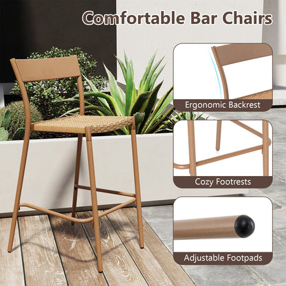 Patio Barstools Set of 2 with Rattan Seat and Metal Backrest-Brown