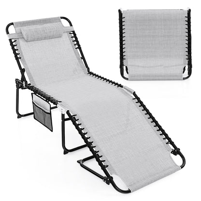Patio Folding Chaise Lounge Oversized Portable Lay Flat Reclining Chair-Grey-L