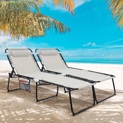 Patio Folding Chaise Lounge Oversized Portable Lay Flat Reclining Chair-Grey-L