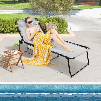 Patio Folding Chaise Lounge Oversized Portable Lay Flat Reclining Chair-Grey-L