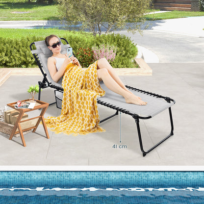 Patio Folding Chaise Lounge Oversized Portable Lay Flat Reclining Chair-Grey-M