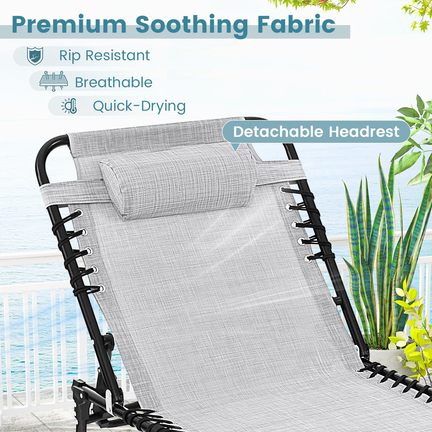 Patio Folding Chaise Lounge Oversized Portable Lay Flat Reclining Chair-Grey-M