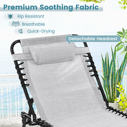 Patio Folding Chaise Lounge Oversized Portable Lay Flat Reclining Chair-Grey-M