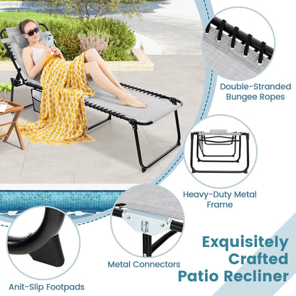 Patio Folding Chaise Lounge Oversized Portable Lay Flat Reclining Chair-Grey-M