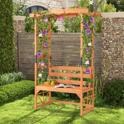 Patio Garden Arbor with Bench and 2 Trellises-Yellow