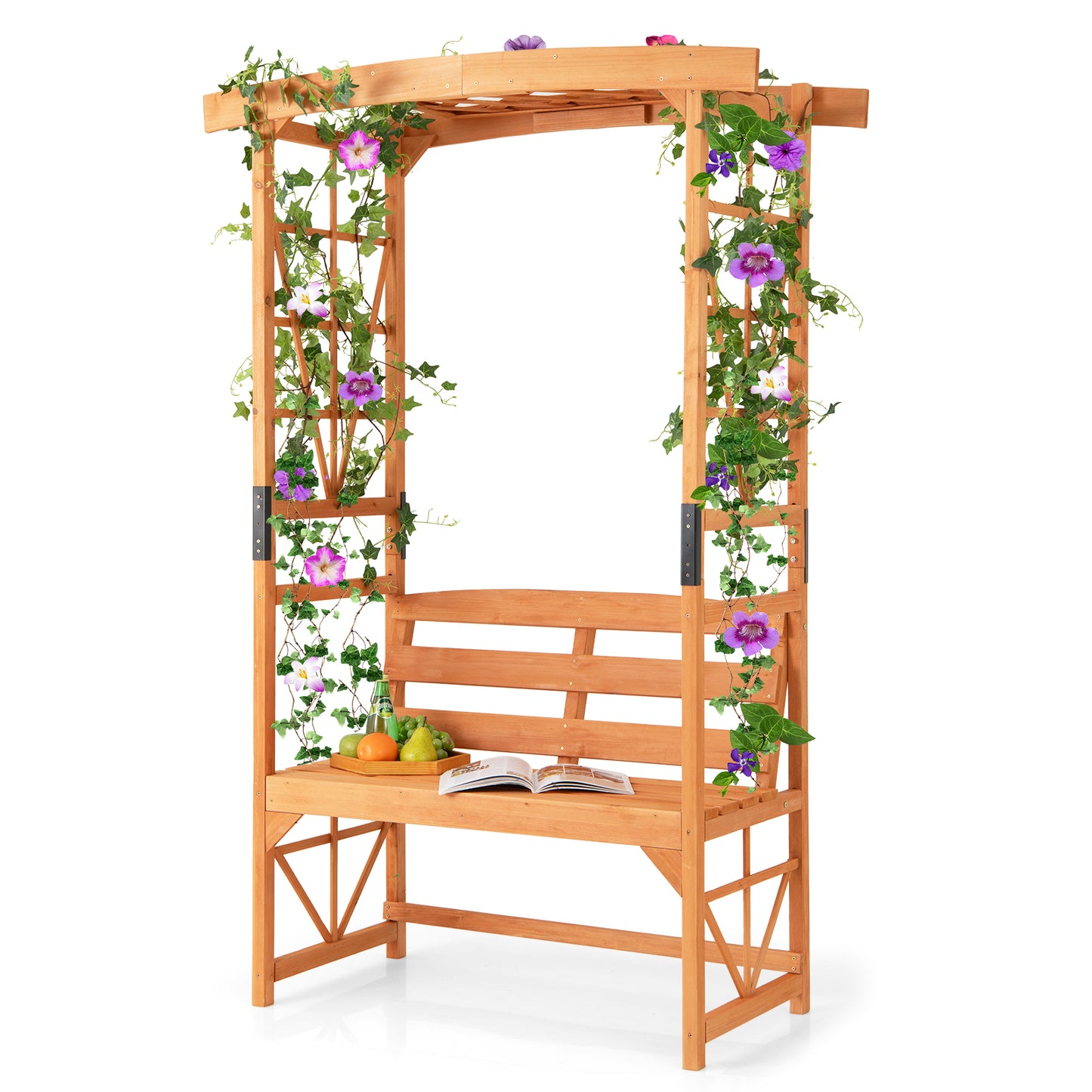 Patio Garden Arbor with Bench and 2 Trellises-Yellow