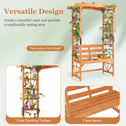 Patio Garden Arbor with Bench and 2 Trellises-Yellow