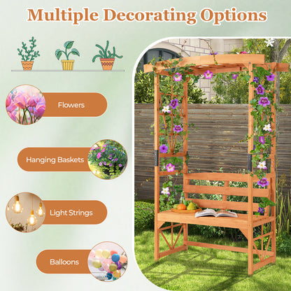 Patio Garden Arbor with Bench and 2 Trellises-Yellow