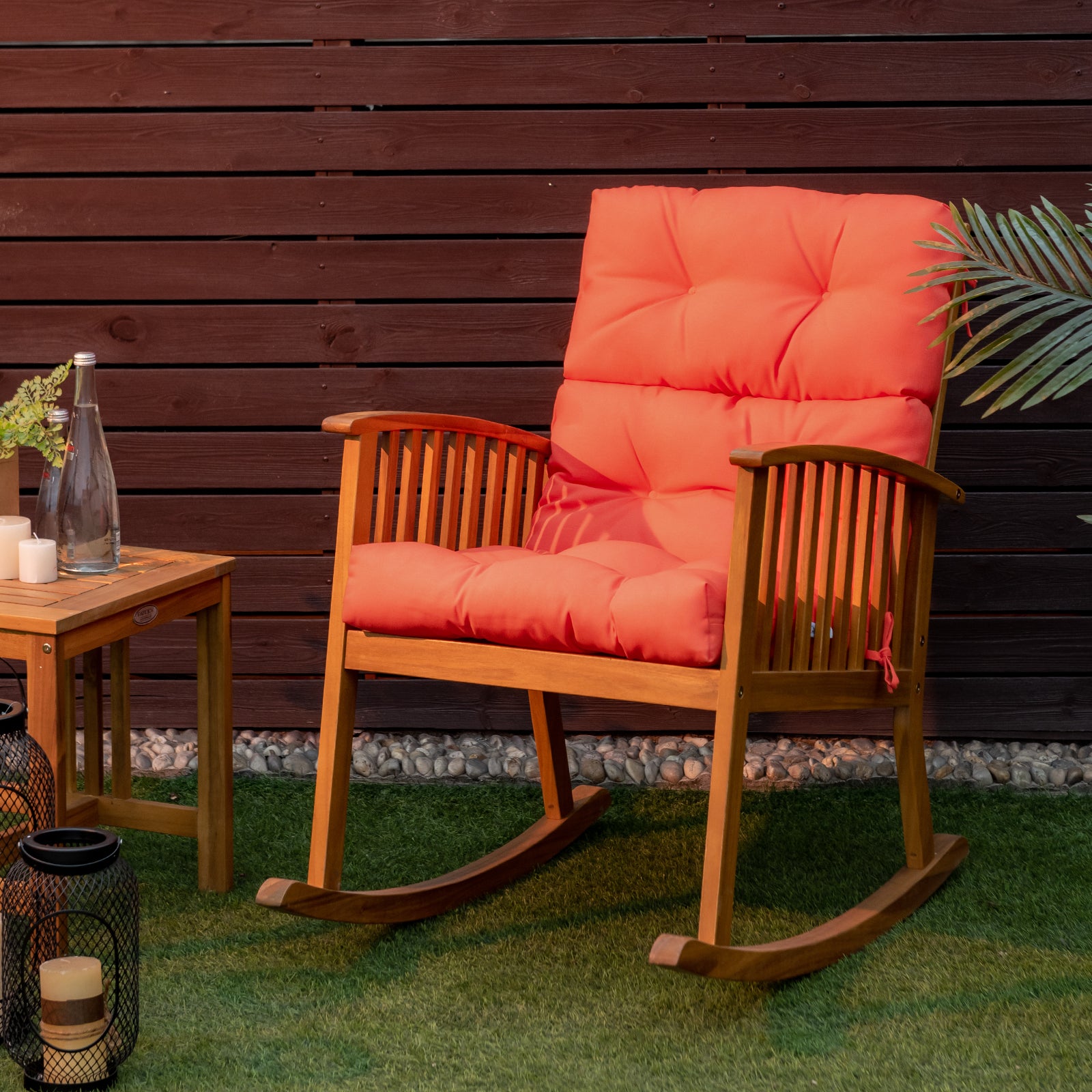 Patio High Back Chair Cushion Chair Seat Pads with Non-slip Rope Belts-Orange