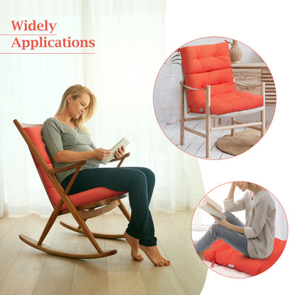 Patio High Back Chair Cushion Chair Seat Pads with Non-slip Rope Belts-Orange