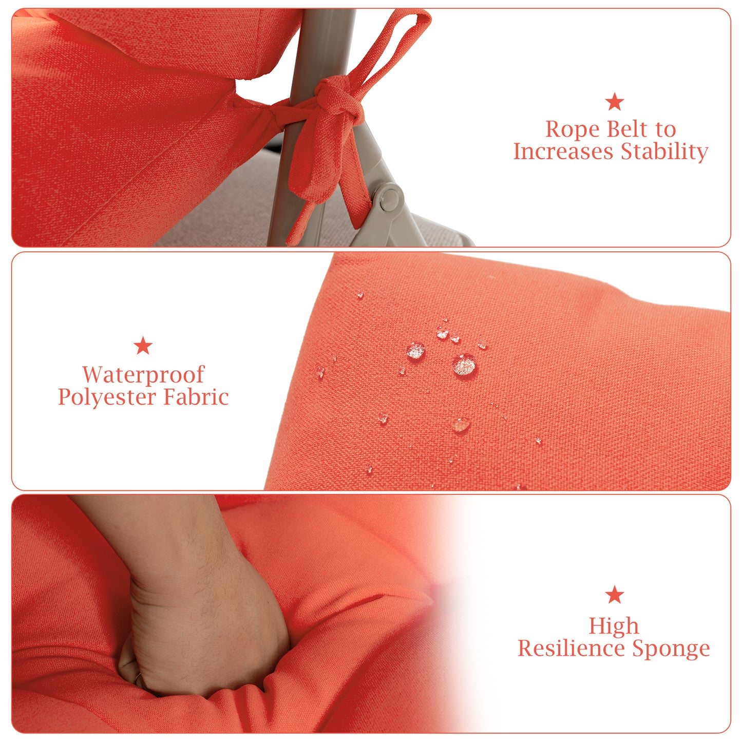Patio High Back Chair Cushion Chair Seat Pads with Non-slip Rope Belts-Orange